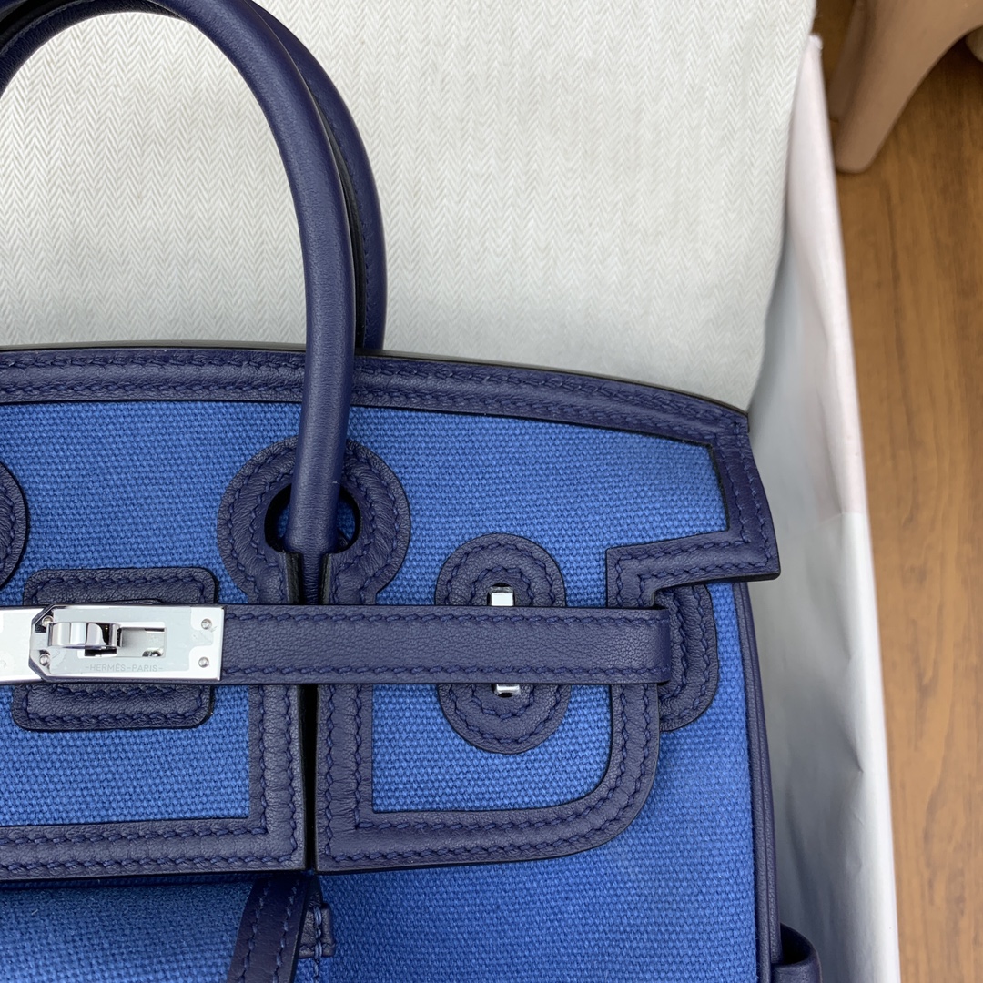 Hermes Cargo Birkin 25CM Limited Edition Canvas Handbag Blue